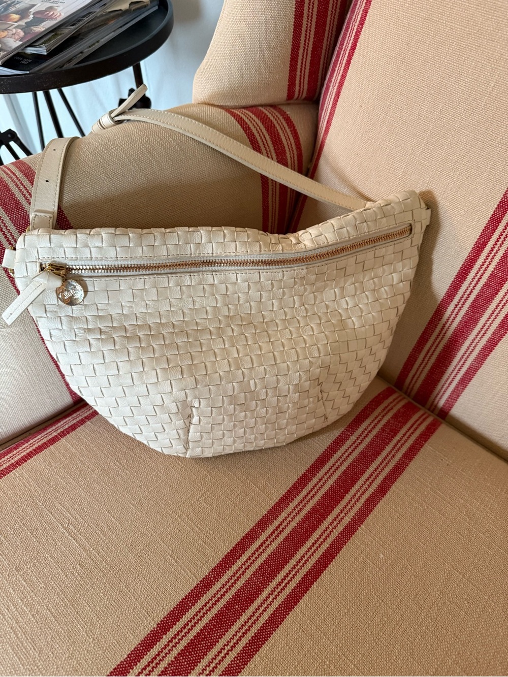 Clare V Cream Grande Fanny Crossbody Bag with Gold Zipper Charm